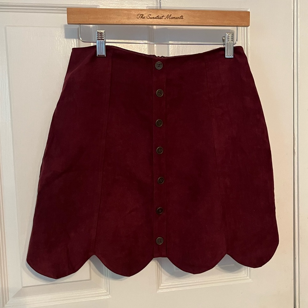 Faux suede maroon vintage mini skirt